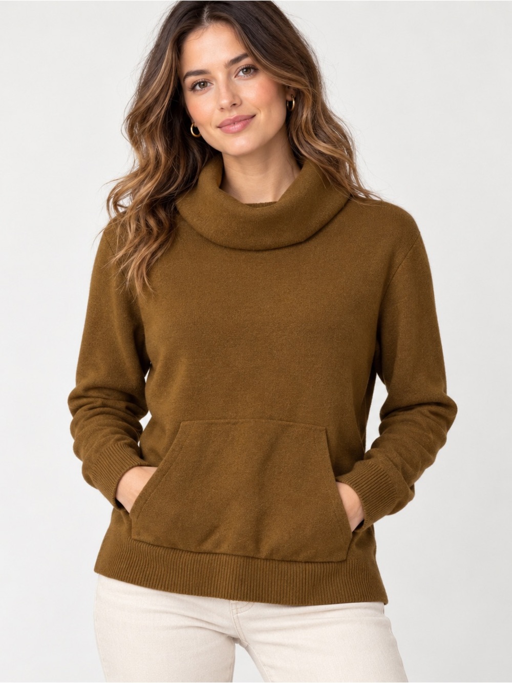 Banana Republic Kangaroo Pocket Cowl Neck Sweater Brown Size M